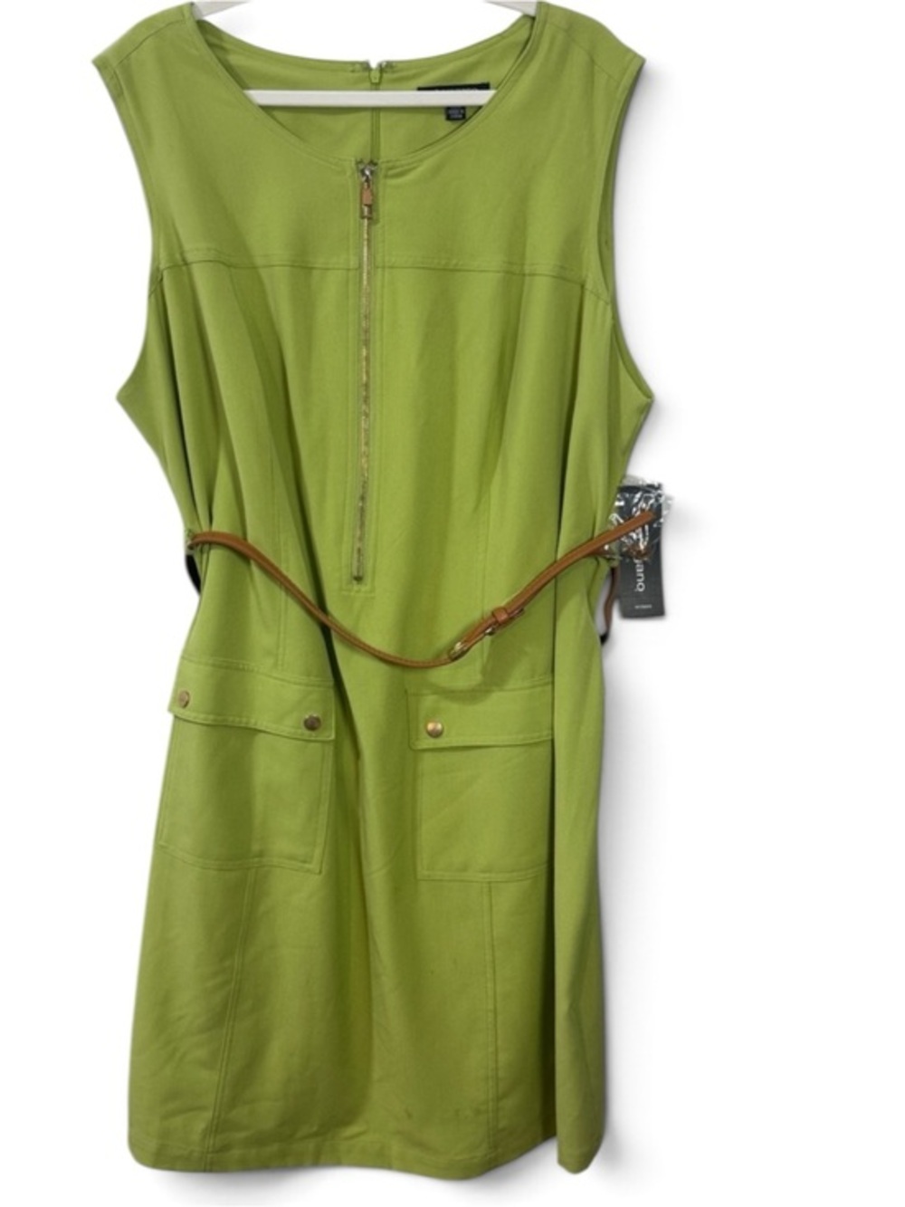 Plus Size 22W Sharagano Avocado Green Shift Dress w/ Front Zip & 2 Front Pocket